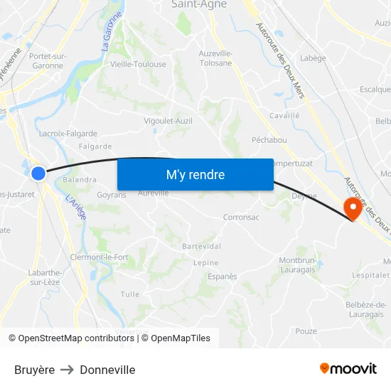 Bruyère to Donneville map