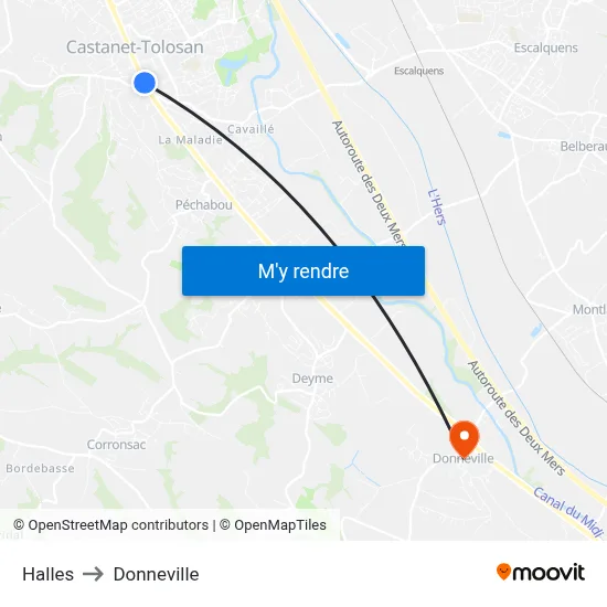 Halles to Donneville map