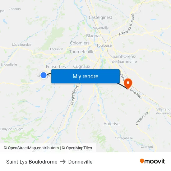 Saint-Lys Boulodrome to Donneville map
