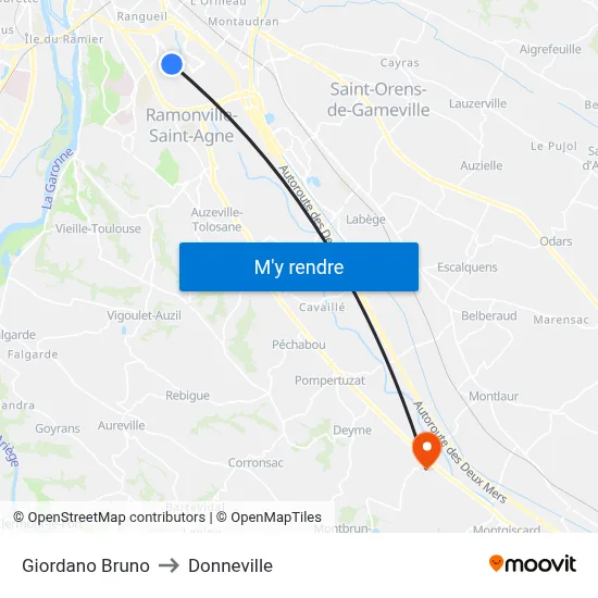Giordano Bruno to Donneville map