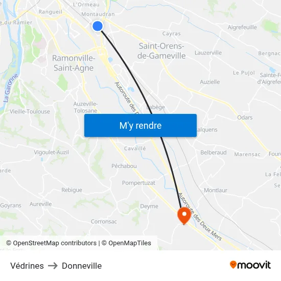 Védrines to Donneville map