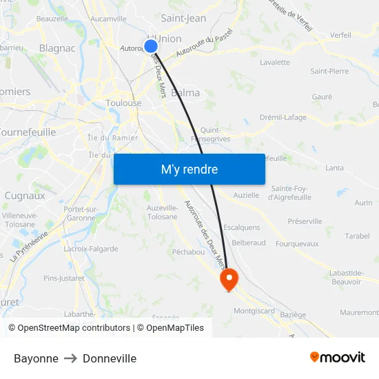 Bayonne to Donneville map