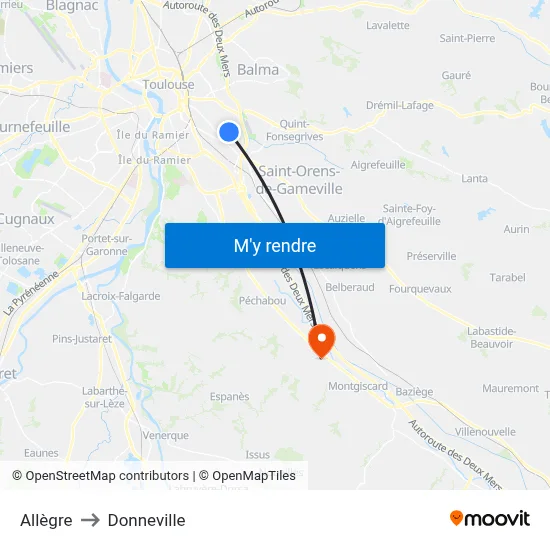 Allègre to Donneville map