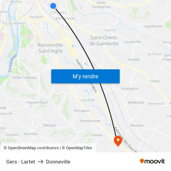 Gers - Lartet to Donneville map