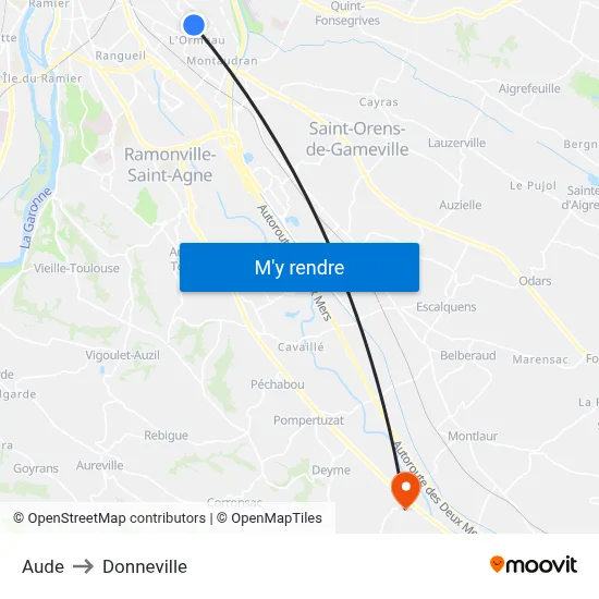 Aude to Donneville map