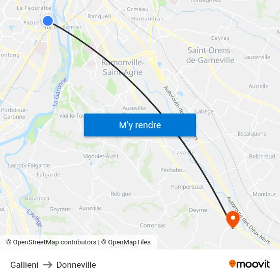 Gallieni to Donneville map