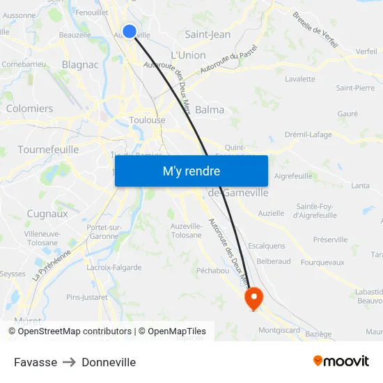 Favasse to Donneville map