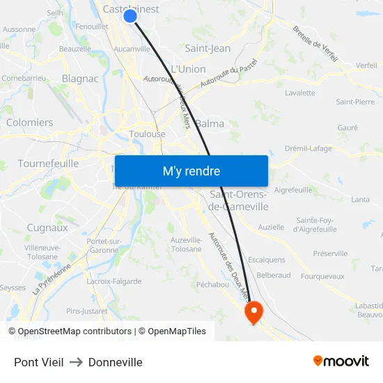 Pont Vieil to Donneville map