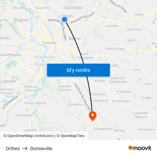 Orthez to Donneville map