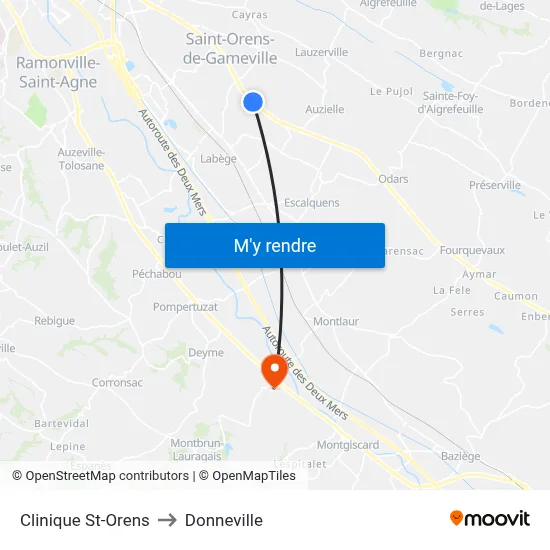 Clinique St-Orens to Donneville map