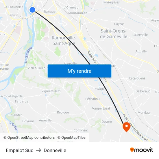 Empalot Sud to Donneville map