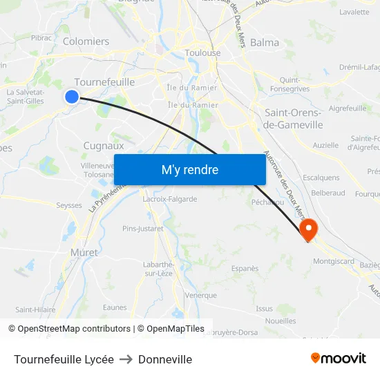 Tournefeuille Lycée to Donneville map