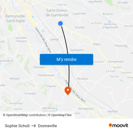 Sophie Scholl to Donneville map