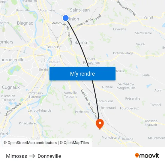 Mimosas to Donneville map