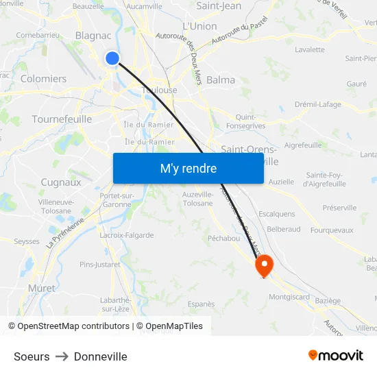 Soeurs to Donneville map