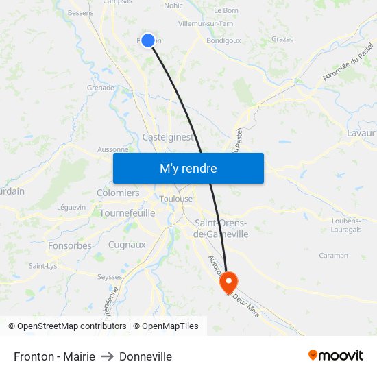 Fronton - Mairie to Donneville map