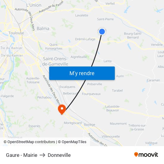 Gaure - Mairie to Donneville map