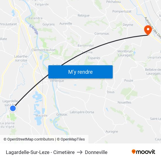 Lagardelle-Sur-Leze - Cimetière to Donneville map