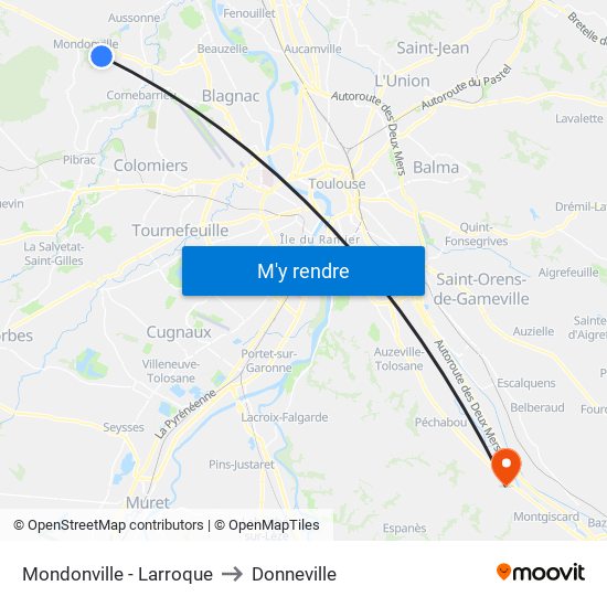 Mondonville - Larroque to Donneville map