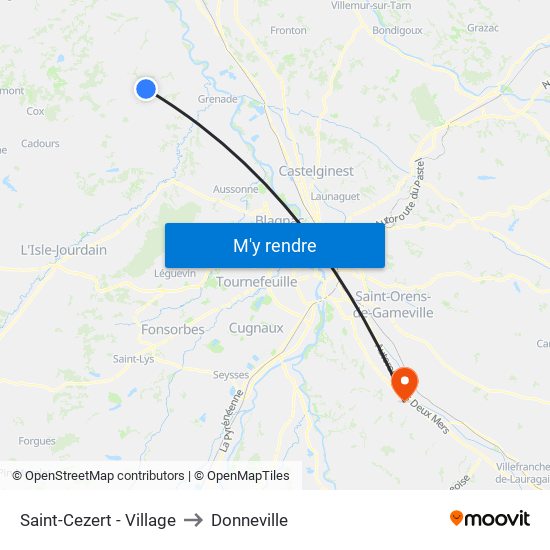 Saint-Cezert - Village to Donneville map