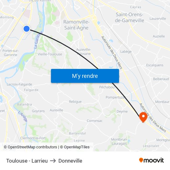 Toulouse - Larrieu to Donneville map