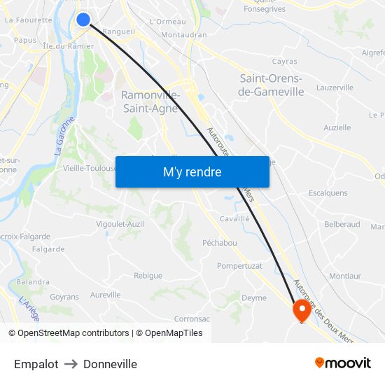 Empalot to Donneville map