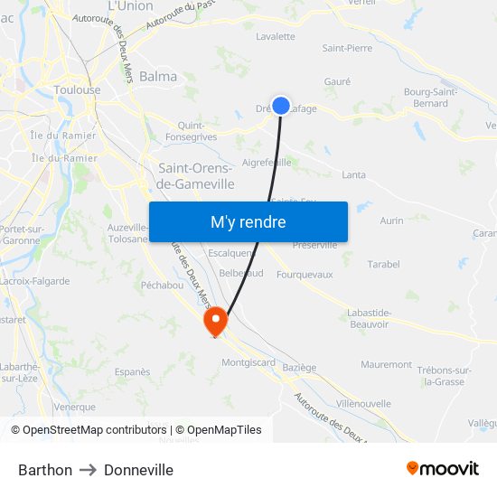 Barthon to Donneville map