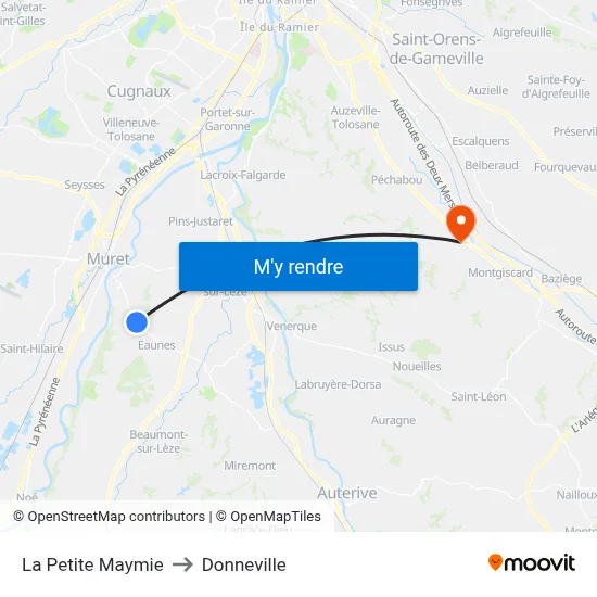 La Petite Maymie to Donneville map