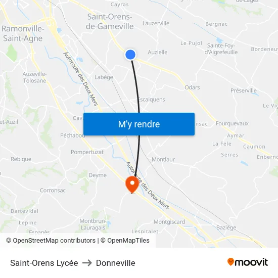 Saint-Orens Lycée to Donneville map