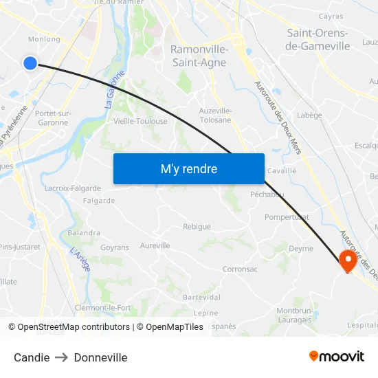 Candie to Donneville map