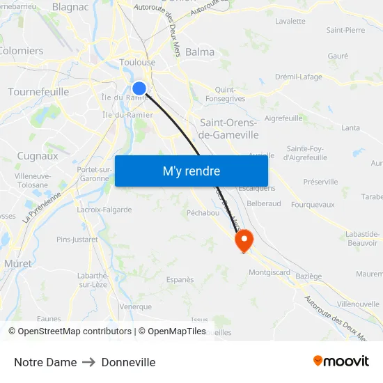 Notre Dame to Donneville map