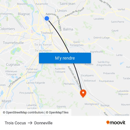 Trois Cocus to Donneville map