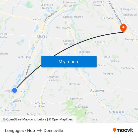 Longages - Noé to Donneville map