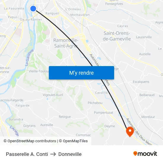 Passerelle A. Conti to Donneville map