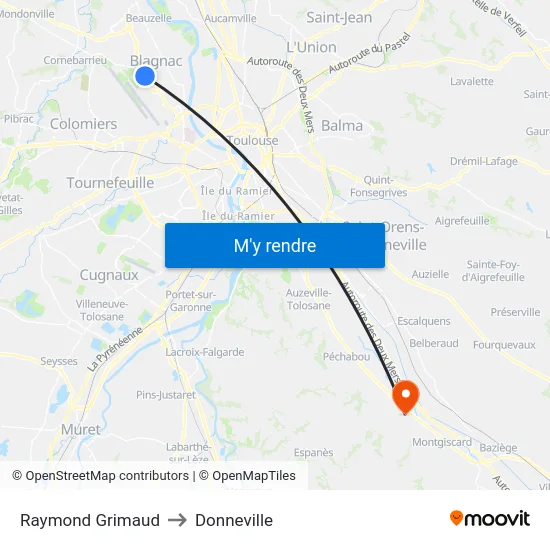 Raymond Grimaud to Donneville map
