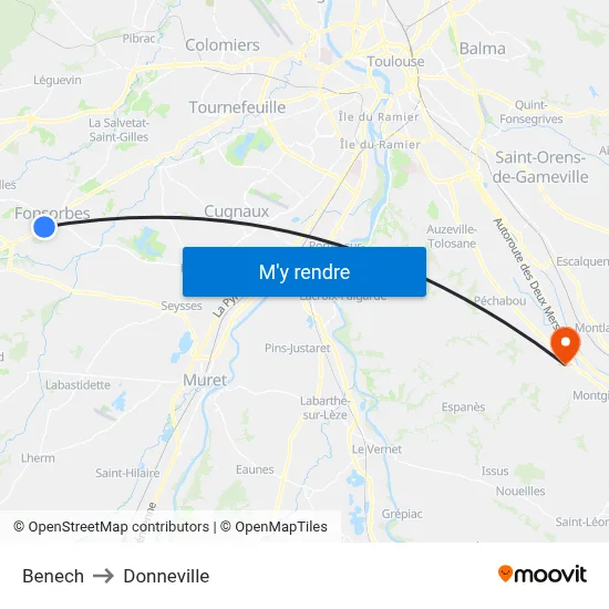 Benech to Donneville map