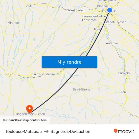 Toulouse-Matabiau to Toulouse-Matabiau map
