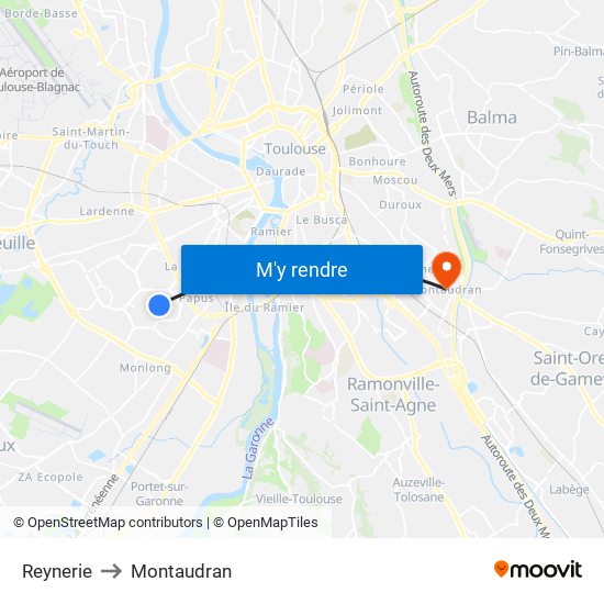 Reynerie to Montaudran map