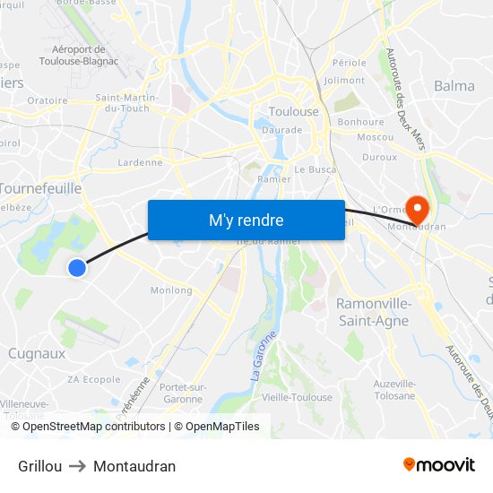 Grillou to Montaudran map