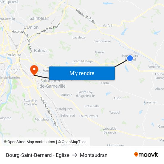 Bourg-Saint-Bernard - Eglise to Montaudran map