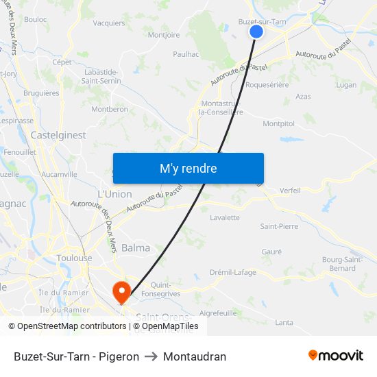 Buzet-Sur-Tarn - Pigeron to Montaudran map