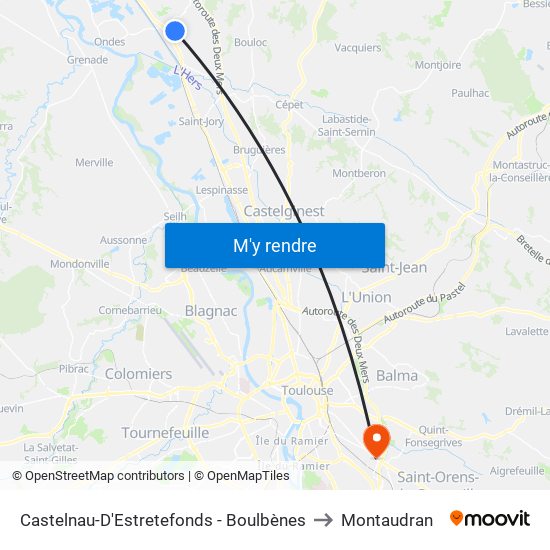 Castelnau-D'Estretefonds - Boulbènes to Montaudran map