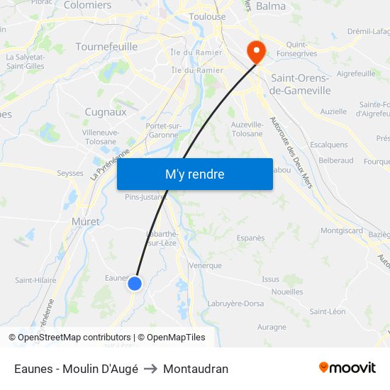 Eaunes - Moulin D'Augé to Montaudran map