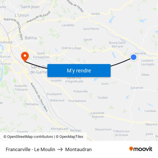 Francarville - Le Moulin to Montaudran map