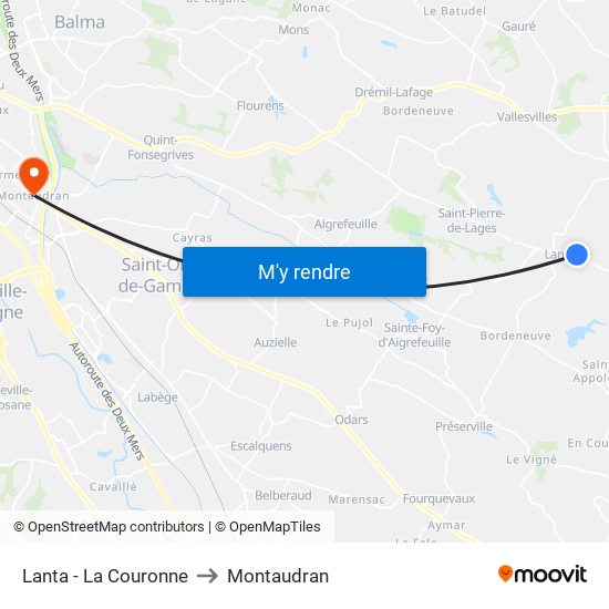 Lanta - La Couronne to Montaudran map