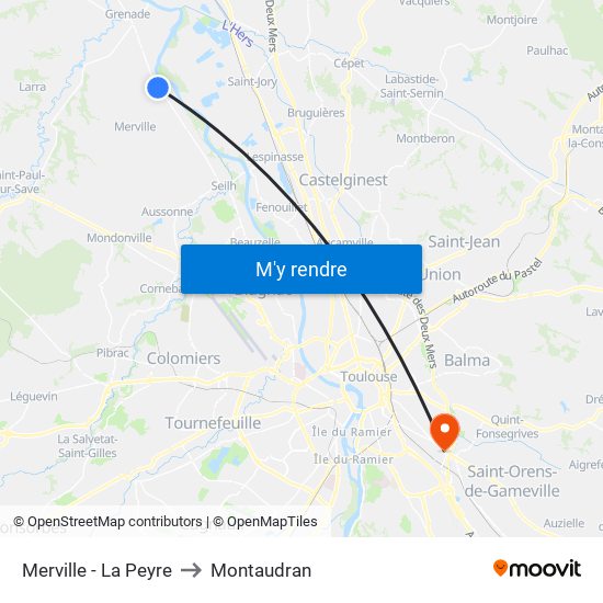 Merville - La Peyre to Montaudran map