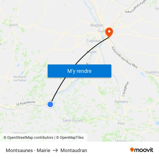Montsaunes - Mairie to Montaudran map