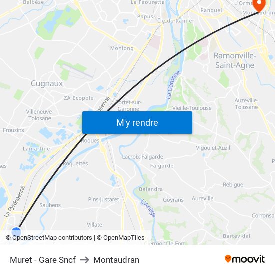 Muret - Gare Sncf to Montaudran map