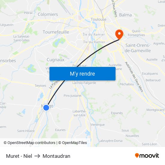 Muret - Niel to Montaudran map