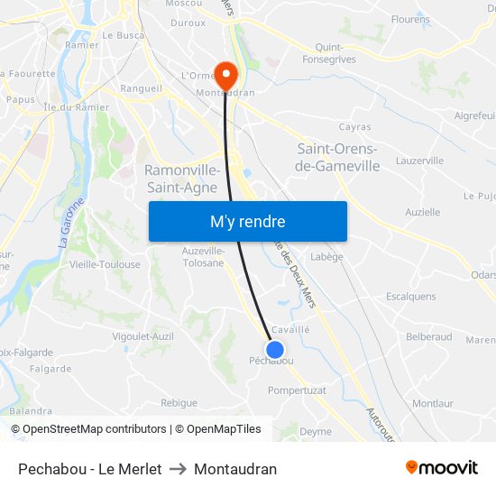 Pechabou - Le Merlet to Montaudran map